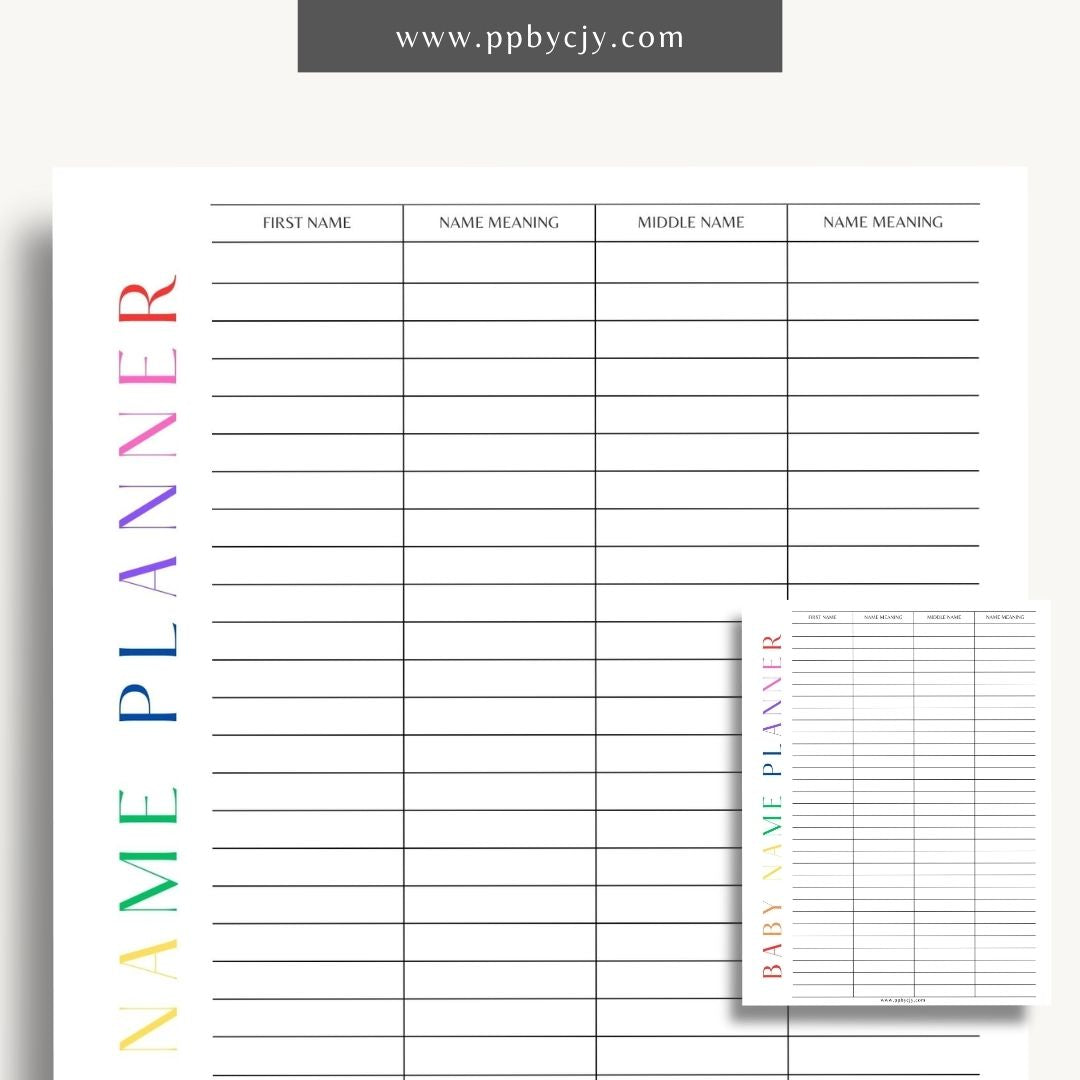 Baby Name Meaning Printable Template – Digital Download for Recording and Displaying the Meanings of Baby Names