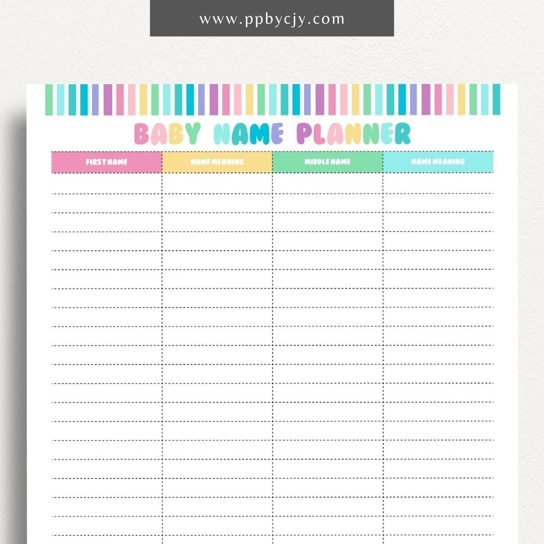 Baby Name Meaning Printable Template – Digital Download for Recording and Displaying the Meanings of Baby Names