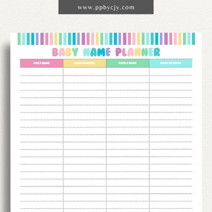 Baby Name Meaning Printable Template – Digital Download for Recording and Displaying the Meanings of Baby Names