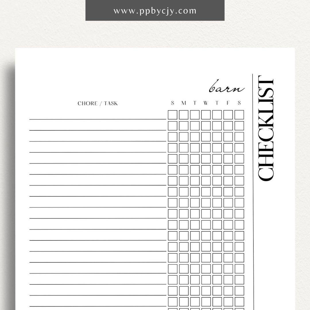 printable template page with columns and rows related to farm barn stall cleaning