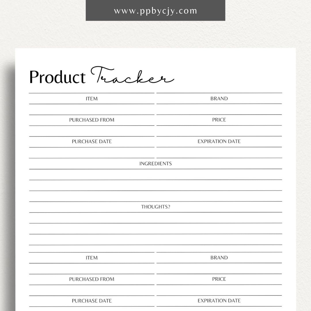 printable template page with columns and rows related to beauty product tracking