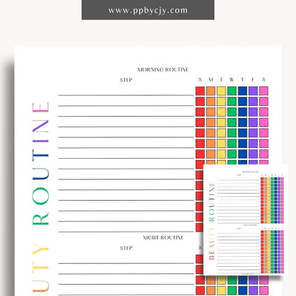 printable template page with columns and rows related to beauty routine tracking