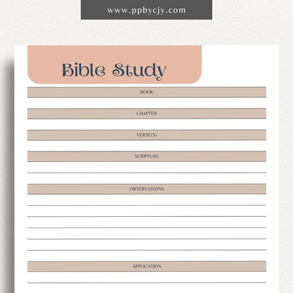 Bible Study Guide Printable Template – Digital Download for Organizing and Enhancing Bible Study Sessions