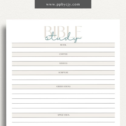 Bible Study Guide Printable Template – Digital Download for Organizing and Enhancing Bible Study Sessions