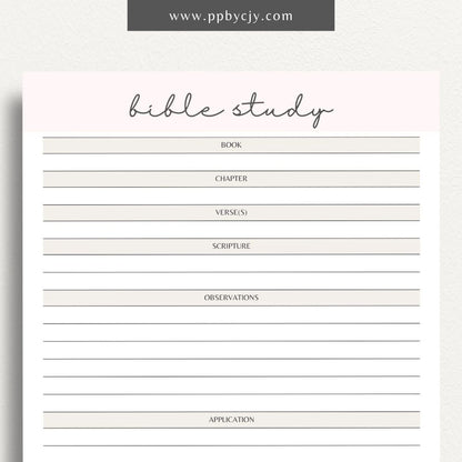 Bible Study Guide Printable Template – Digital Download for Organizing and Enhancing Bible Study Sessions