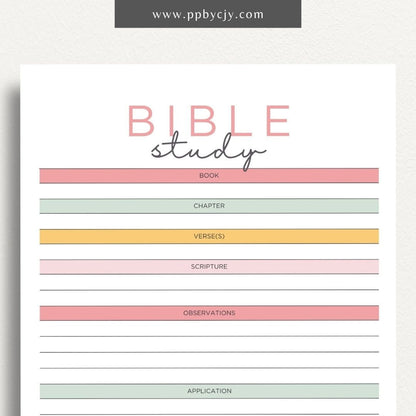 Bible Study Guide Printable Template – Digital Download for Organizing and Enhancing Bible Study Sessions