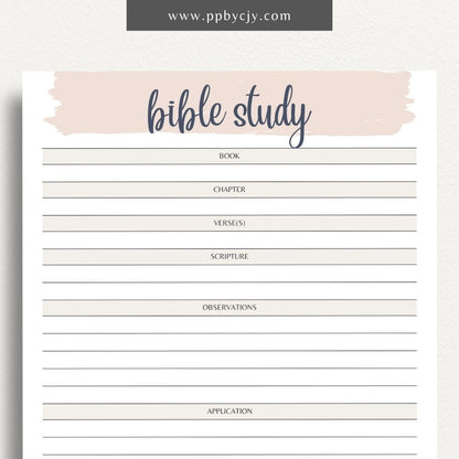 Bible Study Guide Printable Template – Digital Download for Organizing and Enhancing Bible Study Sessions