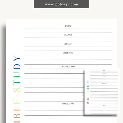 Bible Study Guide Printable Template – Digital Download for Organizing and Enhancing Bible Study Sessions