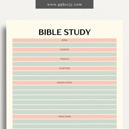 Bible Study Guide Printable Template – Digital Download for Organizing and Enhancing Bible Study Sessions