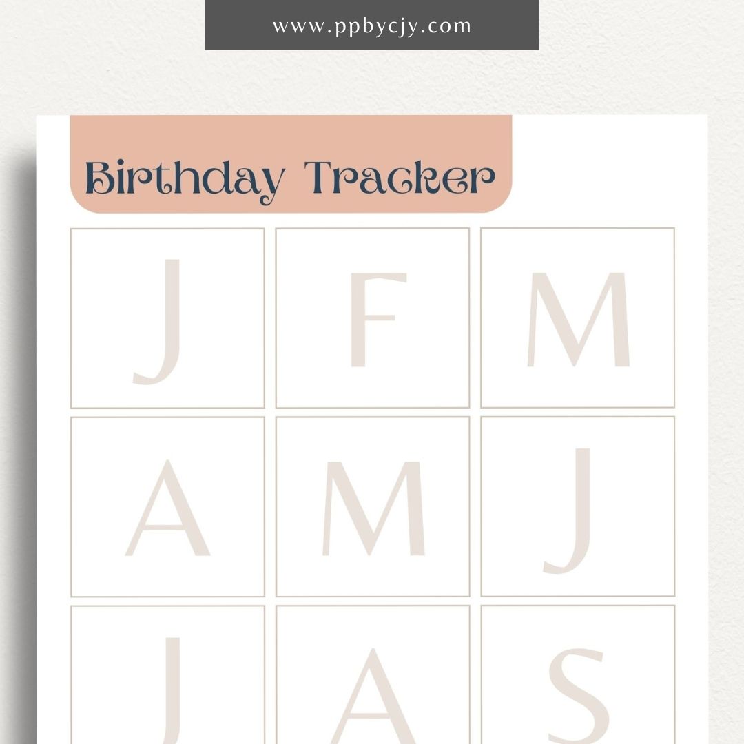 Birthday Reminder List Printable Template – Digital Download for Tracking and Remembering Birthdays