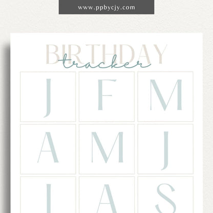 Birthday Reminder List Printable Template – Digital Download for Tracking and Remembering Birthdays