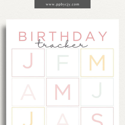 Birthday Reminder List Printable Template – Digital Download for Tracking and Remembering Birthdays