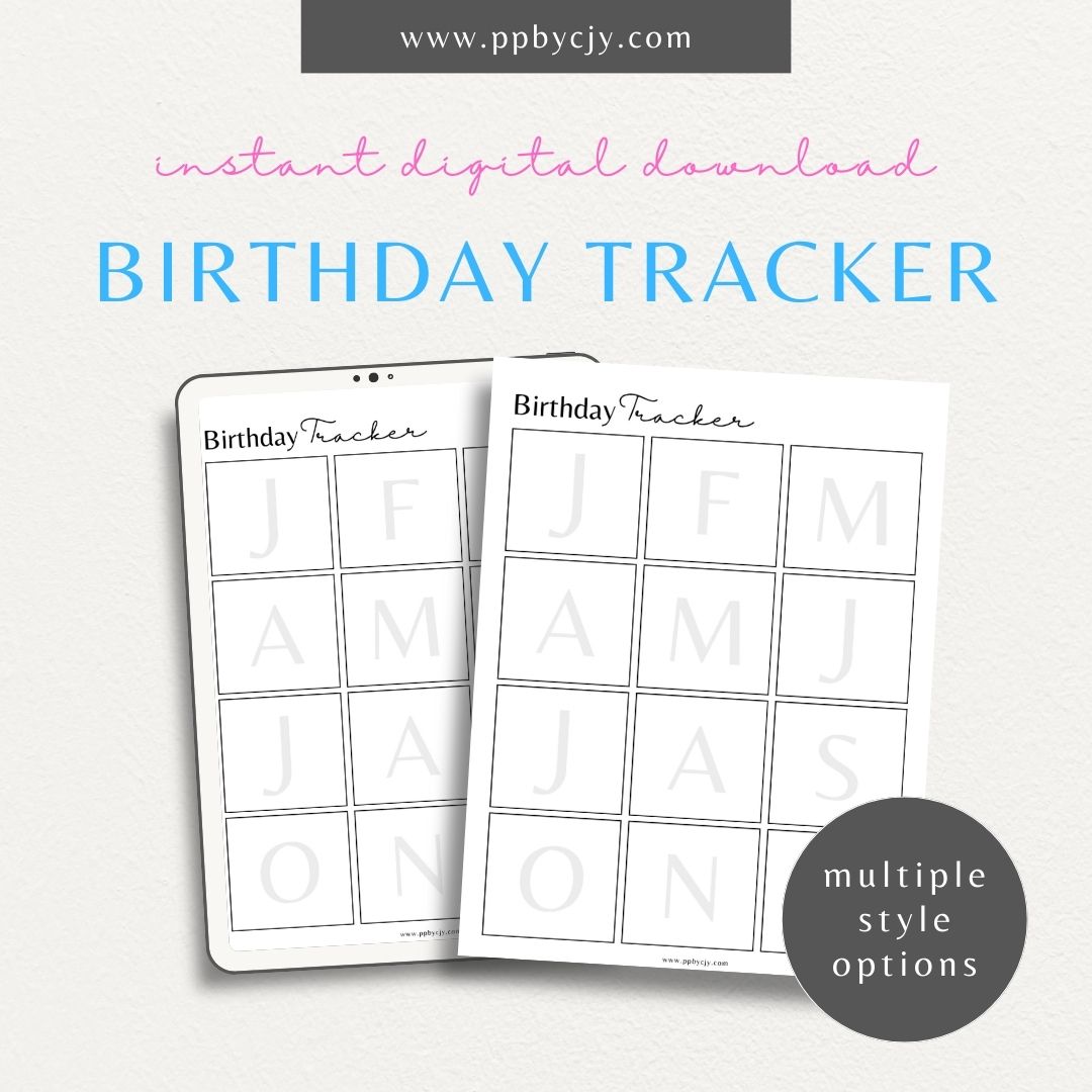 Birthday Reminder List Printable Template – Digital Download for Tracking and Remembering Birthdays