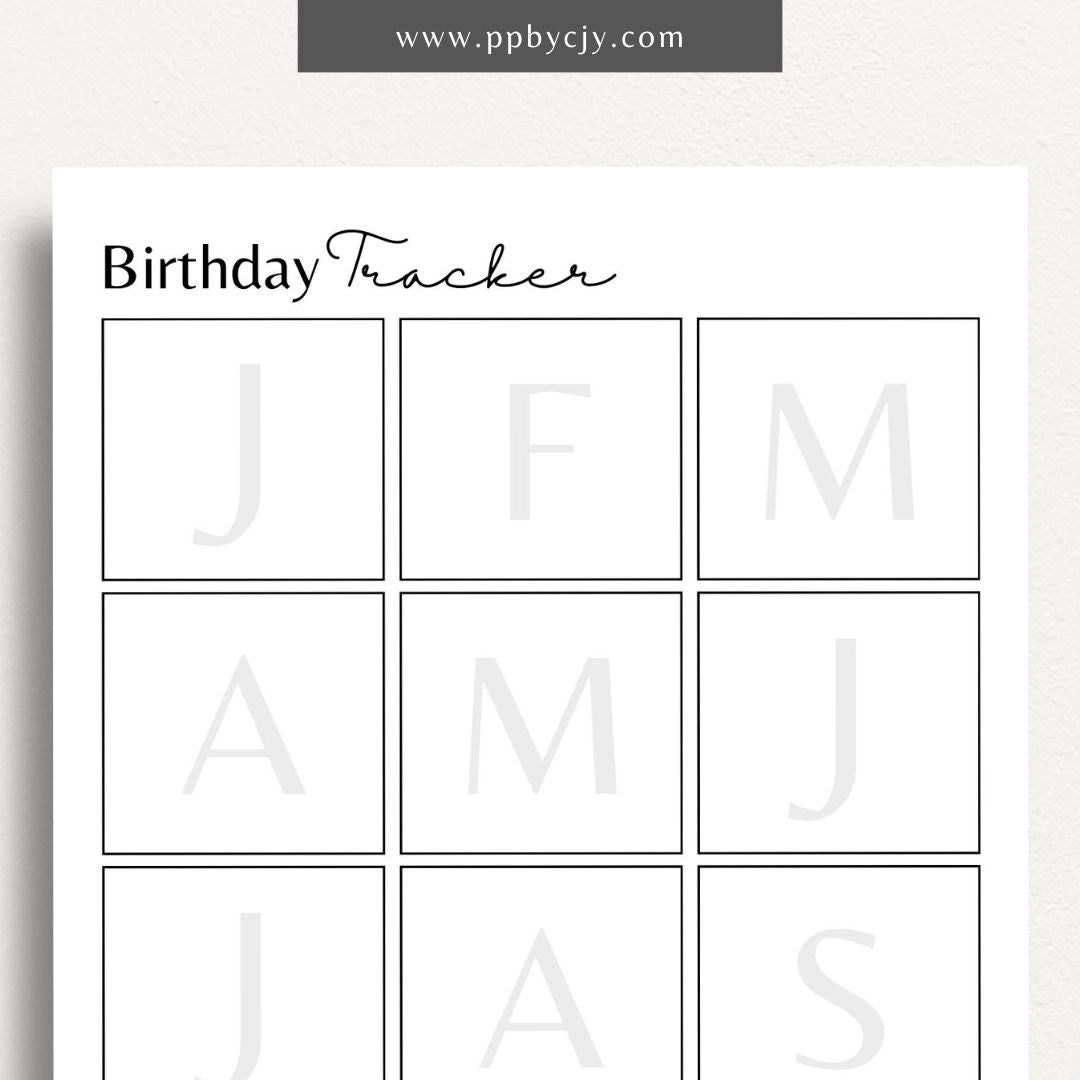 Birthday Reminder List Printable Template – Digital Download for Tracking and Remembering Birthdays