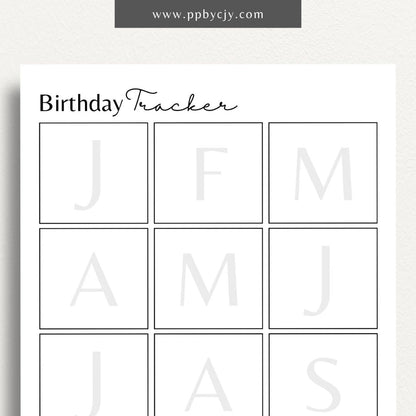 Birthday Reminder List Printable Template – Digital Download for Tracking and Remembering Birthdays