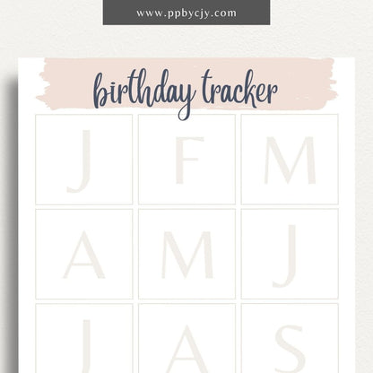 Birthday Reminder List Printable Template – Digital Download for Tracking and Remembering Birthdays