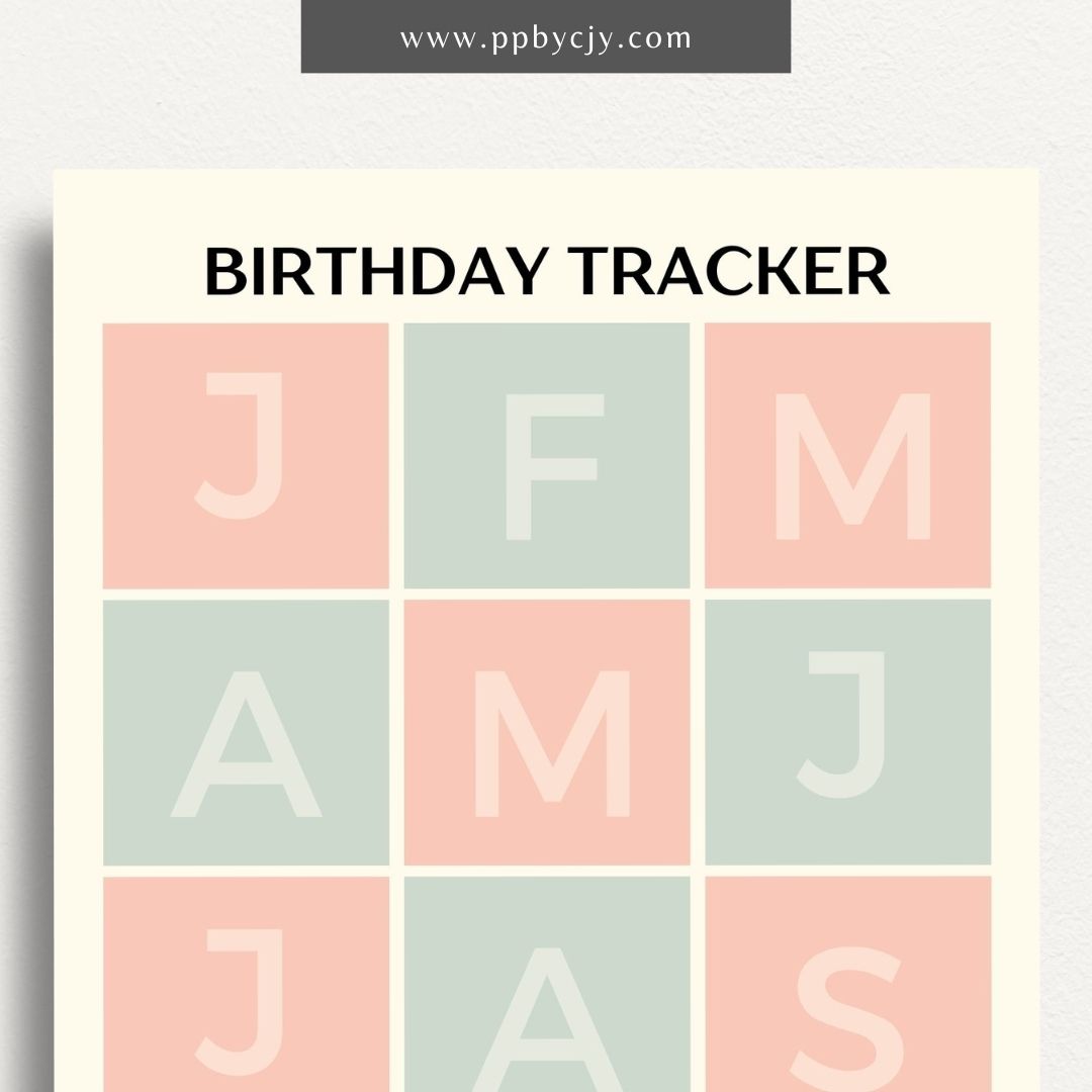 Birthday Reminder List Printable Template – Digital Download for Tracking and Remembering Birthdays