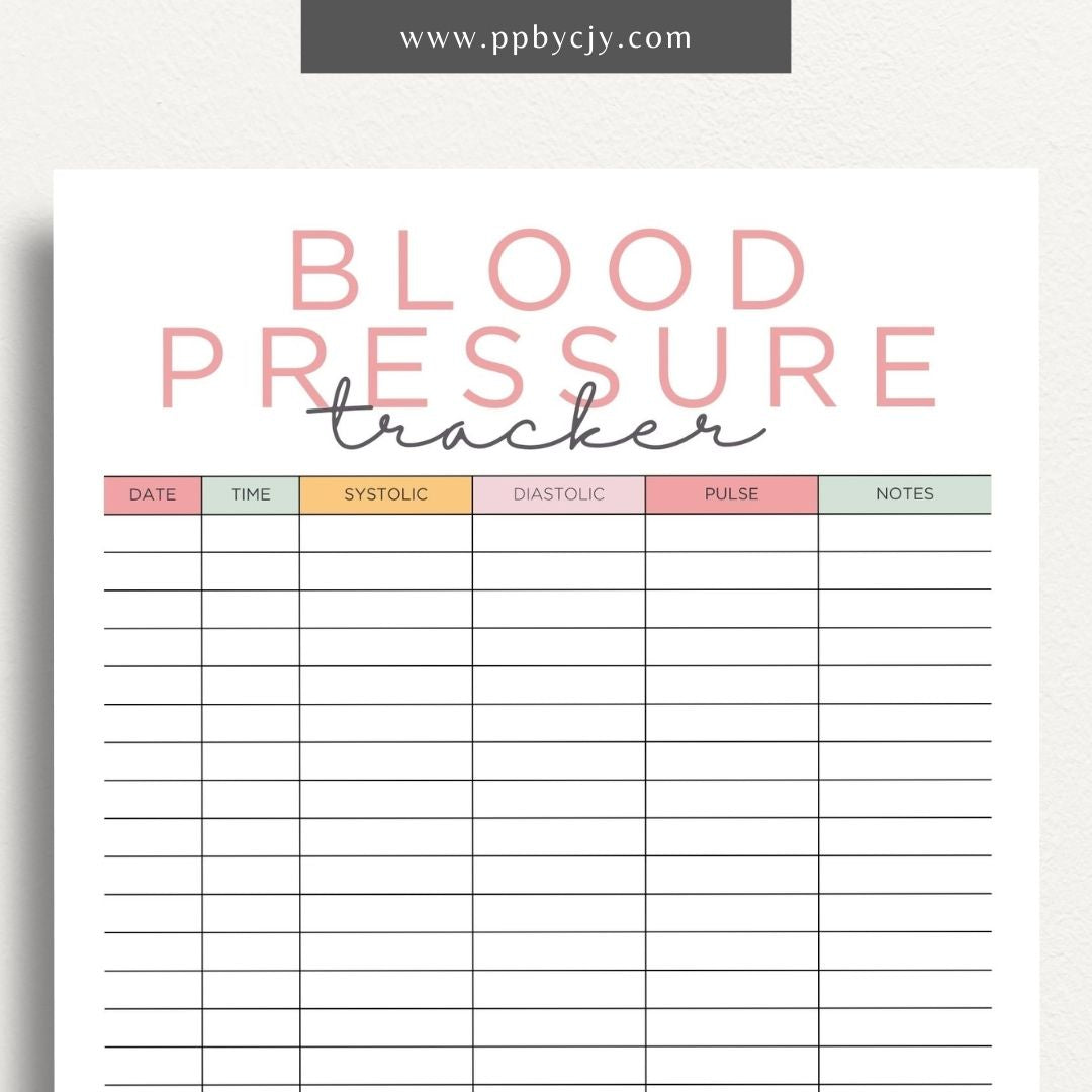printable template page with columns and rows related to blood pressure tracking