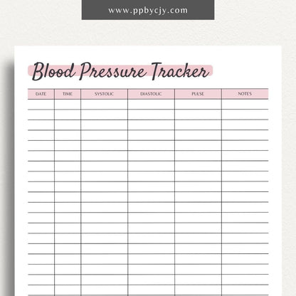 printable template page with columns and rows related to blood pressure tracking