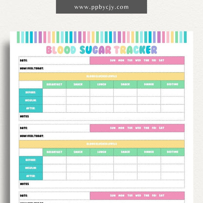 printable template page with columns and rows related to diabetic blood sugars
