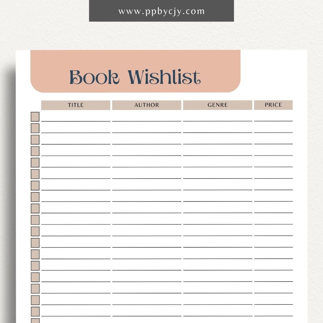 Book Reading Wish List Printable Template – Digital Download for Tracking and Organizing Books You Want to Read