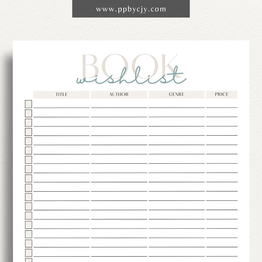 Book Reading Wish List Printable Template – Digital Download for Tracking and Organizing Books You Want to Read