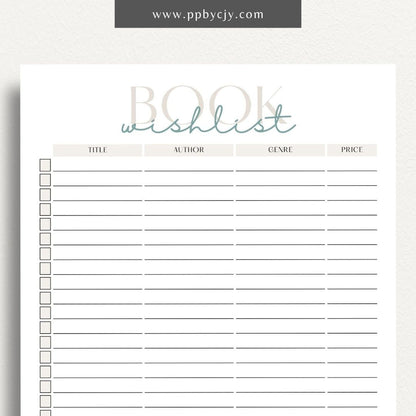 Book Reading Wish List Printable Template – Digital Download for Tracking and Organizing Books You Want to Read