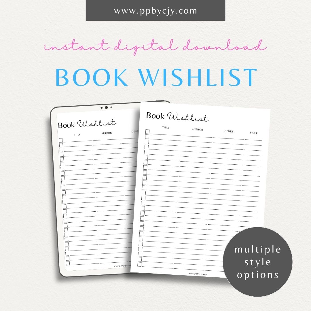 Book Reading Wish List Printable Template – Digital Download for Tracking and Organizing Books You Want to Read