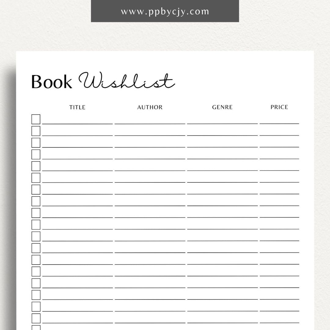 Book Reading Wish List Printable Template – Digital Download for Tracking and Organizing Books You Want to Read