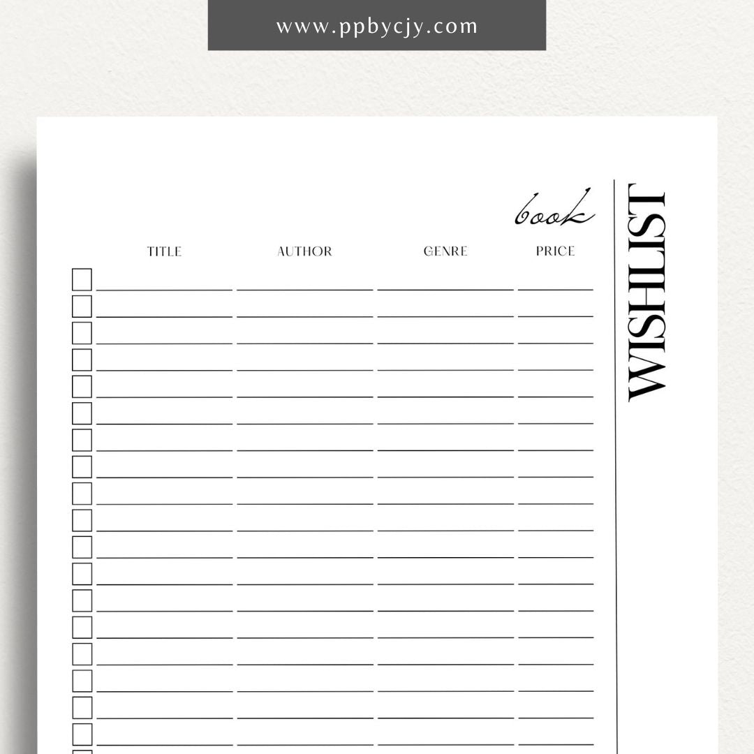 Book Reading Wish List Printable Template – Digital Download for Tracking and Organizing Books You Want to Read