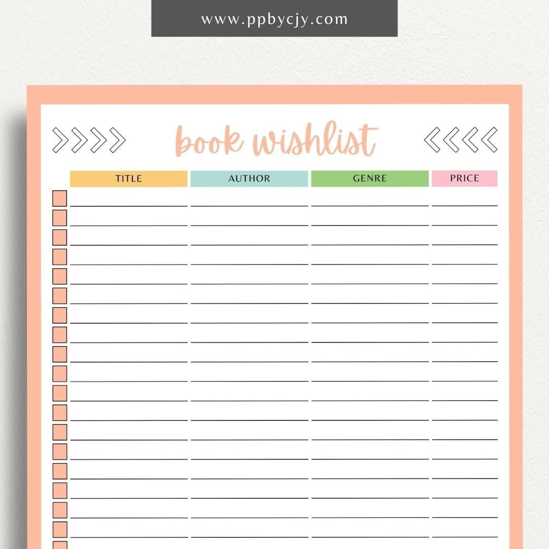 Book Reading Wish List Printable Template – Digital Download for Tracking and Organizing Books You Want to Read