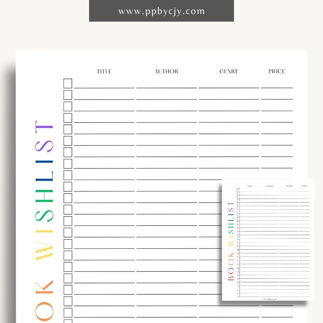 Book Reading Wish List Printable Template – Digital Download for Tracking and Organizing Books You Want to Read