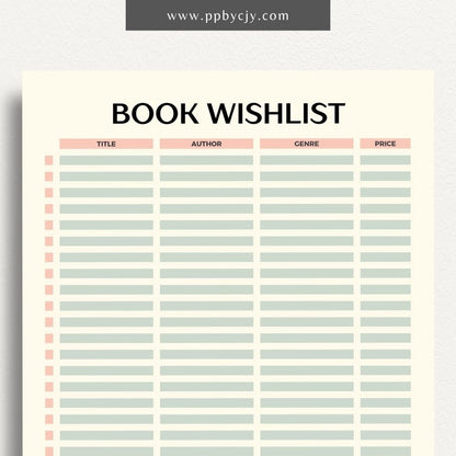 Book Reading Wish List Printable Template – Digital Download for Tracking and Organizing Books You Want to Read