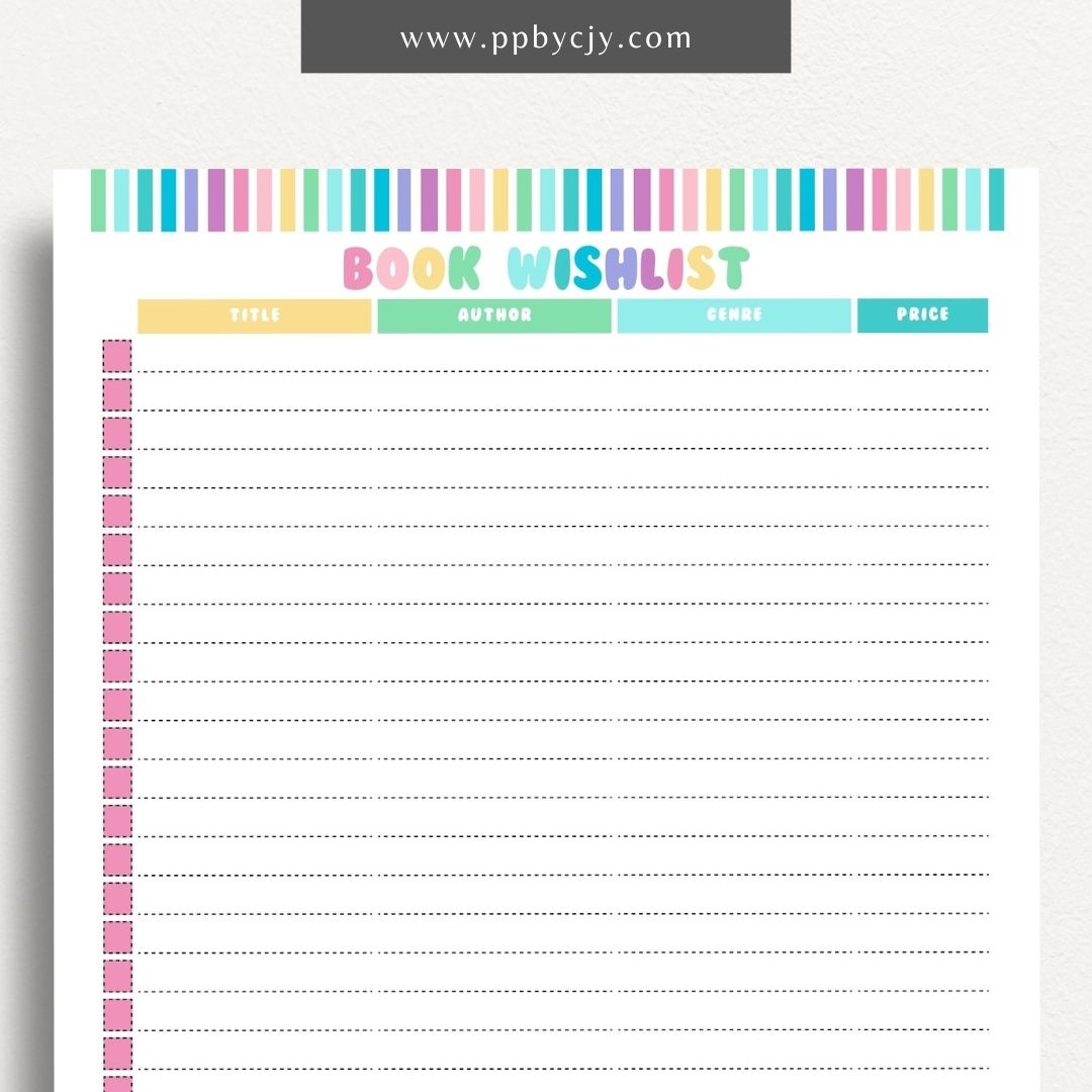 Book Reading Wish List Printable Template – Digital Download for Tracking and Organizing Books You Want to Read
