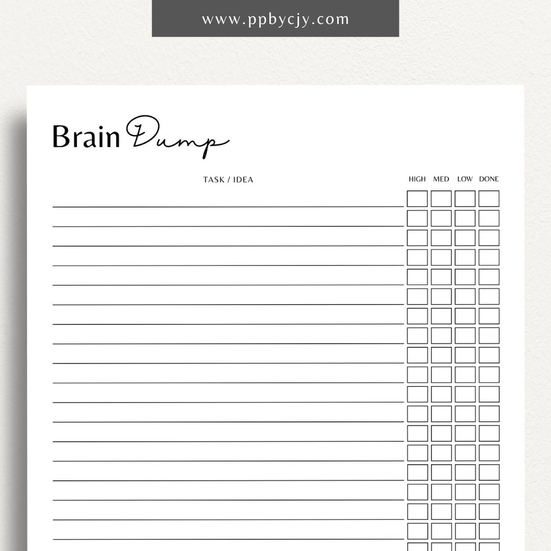 printable template page with columns and rows related to brain dump to do list