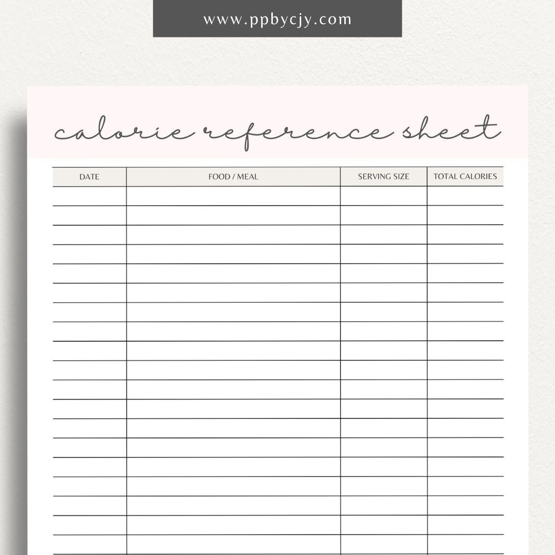 printable template page with columns and rows related to calorie tracking