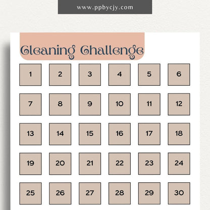 30 Day Cleaning Challenge Printable Template – Digital Download for Organizing and Tracking Daily Cleaning Tasks