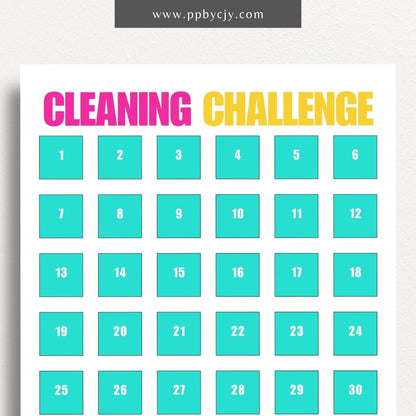 30 Day Cleaning Challenge Printable Template – Digital Download for Organizing and Tracking Daily Cleaning Tasks