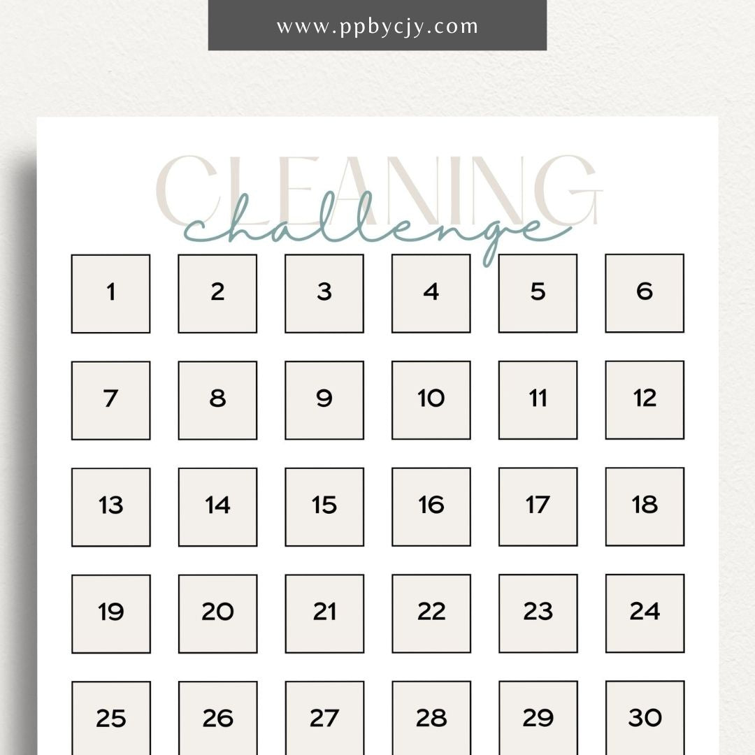 30 Day Cleaning Challenge Printable Template – Digital Download for Organizing and Tracking Daily Cleaning Tasks