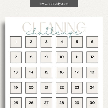 30 Day Cleaning Challenge Printable Template – Digital Download for Organizing and Tracking Daily Cleaning Tasks
