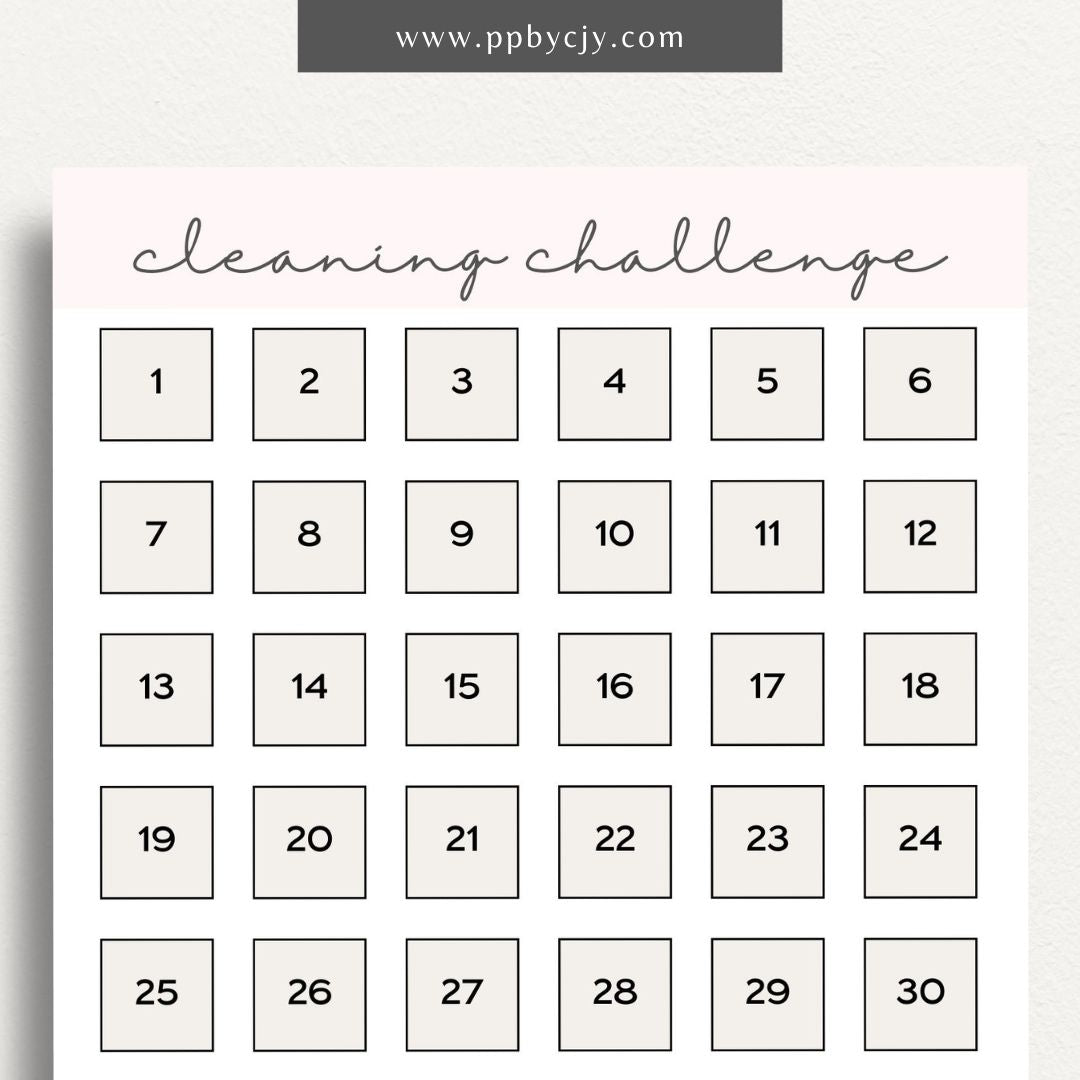 30 Day Cleaning Challenge Printable Template – Digital Download for Organizing and Tracking Daily Cleaning Tasks