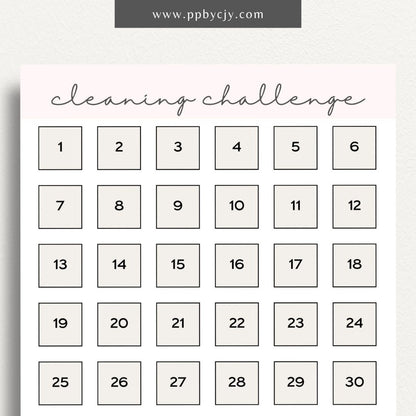 30 Day Cleaning Challenge Printable Template – Digital Download for Organizing and Tracking Daily Cleaning Tasks