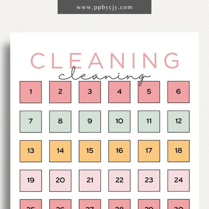 30 Day Cleaning Challenge Printable Template – Digital Download for Organizing and Tracking Daily Cleaning Tasks