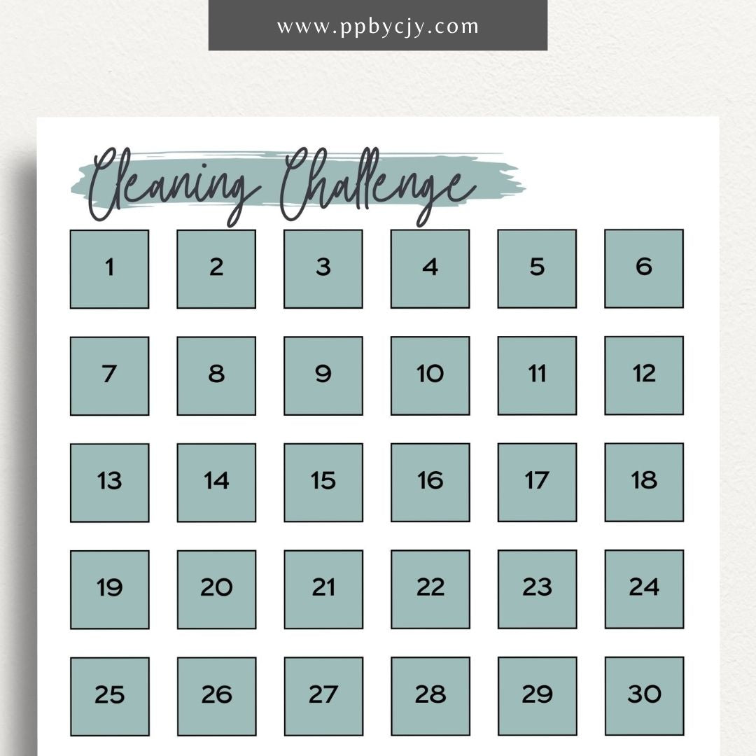 30 Day Cleaning Challenge Printable Template – Digital Download for Organizing and Tracking Daily Cleaning Tasks