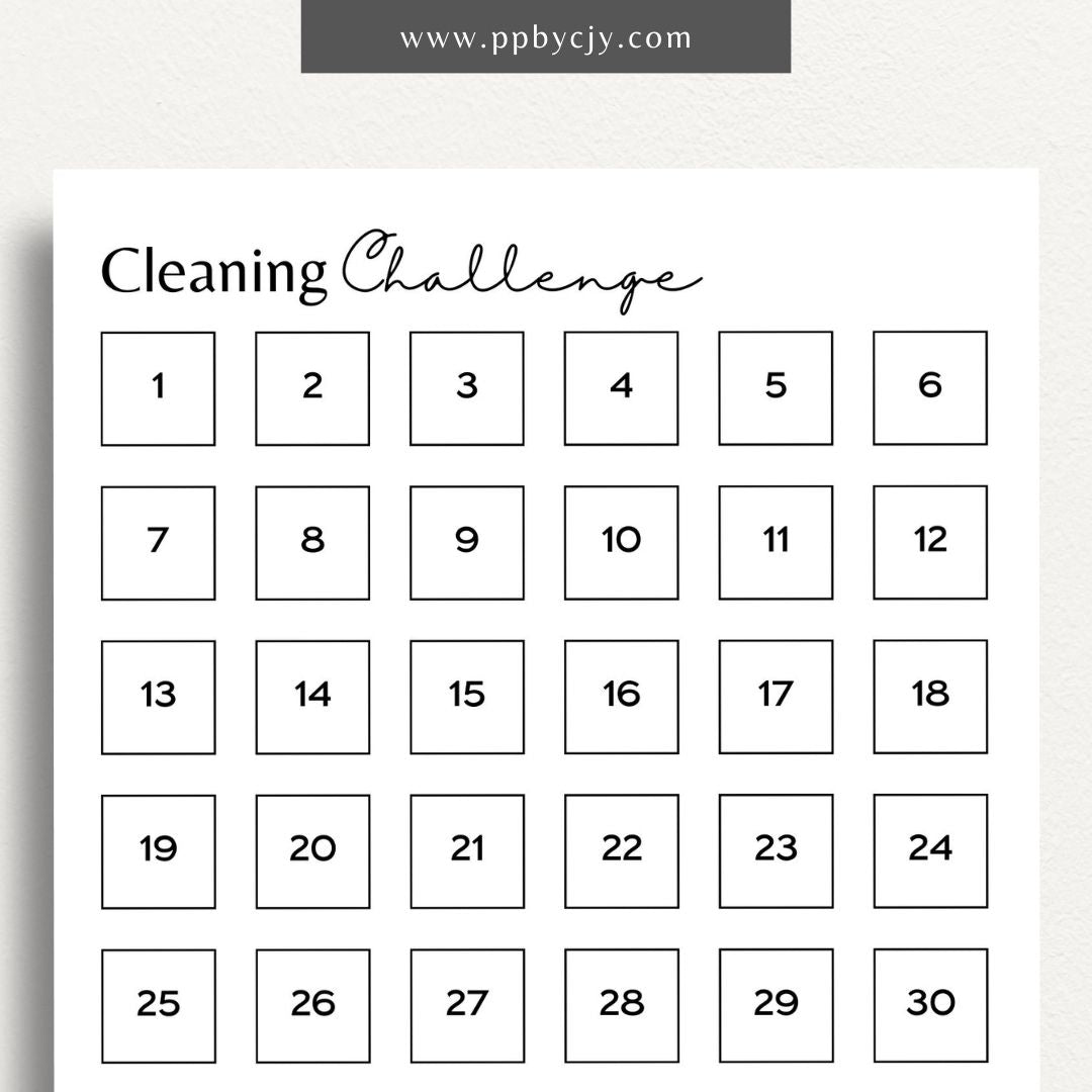 30 Day Cleaning Challenge Printable Template – Digital Download for Organizing and Tracking Daily Cleaning Tasks