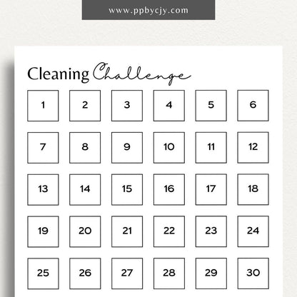 30 Day Cleaning Challenge Printable Template – Digital Download for Organizing and Tracking Daily Cleaning Tasks