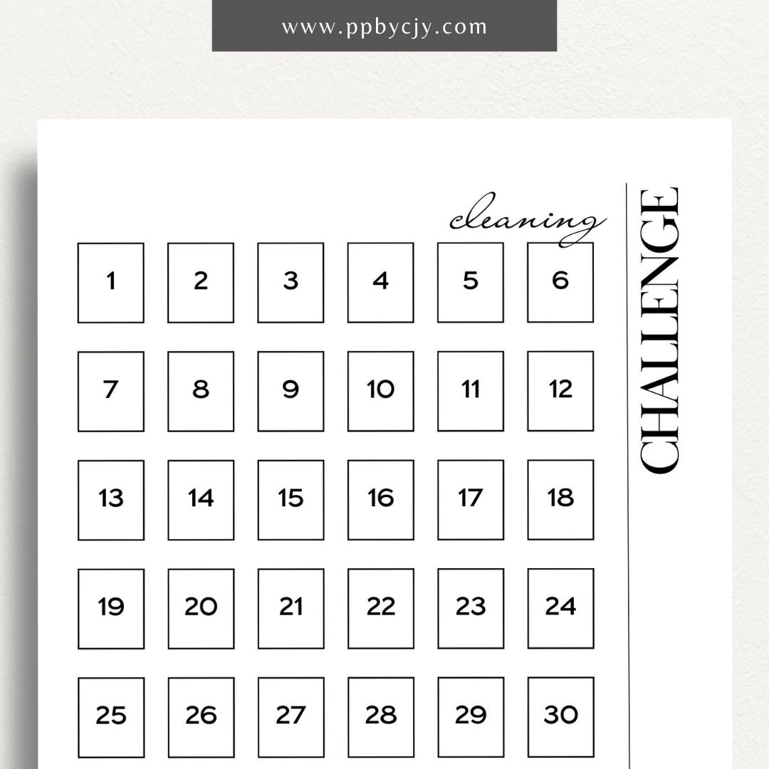 30 Day Cleaning Challenge Printable Template – Digital Download for Organizing and Tracking Daily Cleaning Tasks