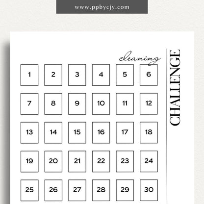 30 Day Cleaning Challenge Printable Template – Digital Download for Organizing and Tracking Daily Cleaning Tasks