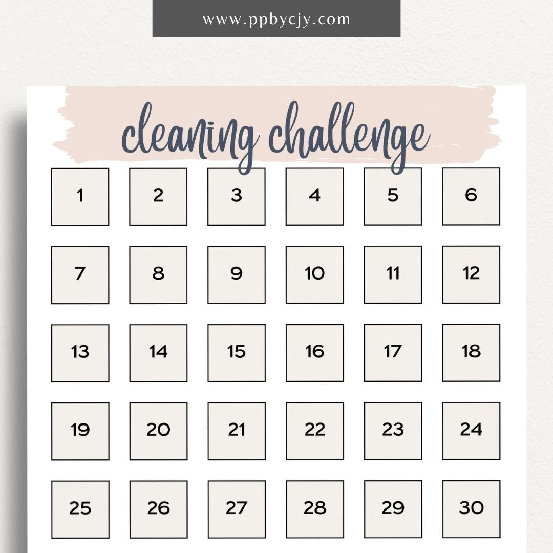30 Day Cleaning Challenge Printable Template – Digital Download for Organizing and Tracking Daily Cleaning Tasks