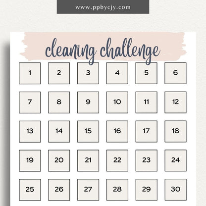 30 Day Cleaning Challenge Printable Template – Digital Download for Organizing and Tracking Daily Cleaning Tasks